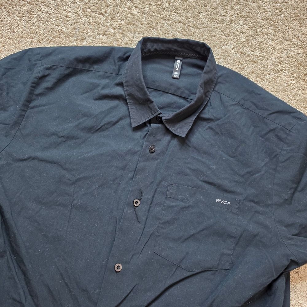 RVCA Shirt Mens XXL Black Cotton Blend Short Sleeve Button Up Skate Casual Surf